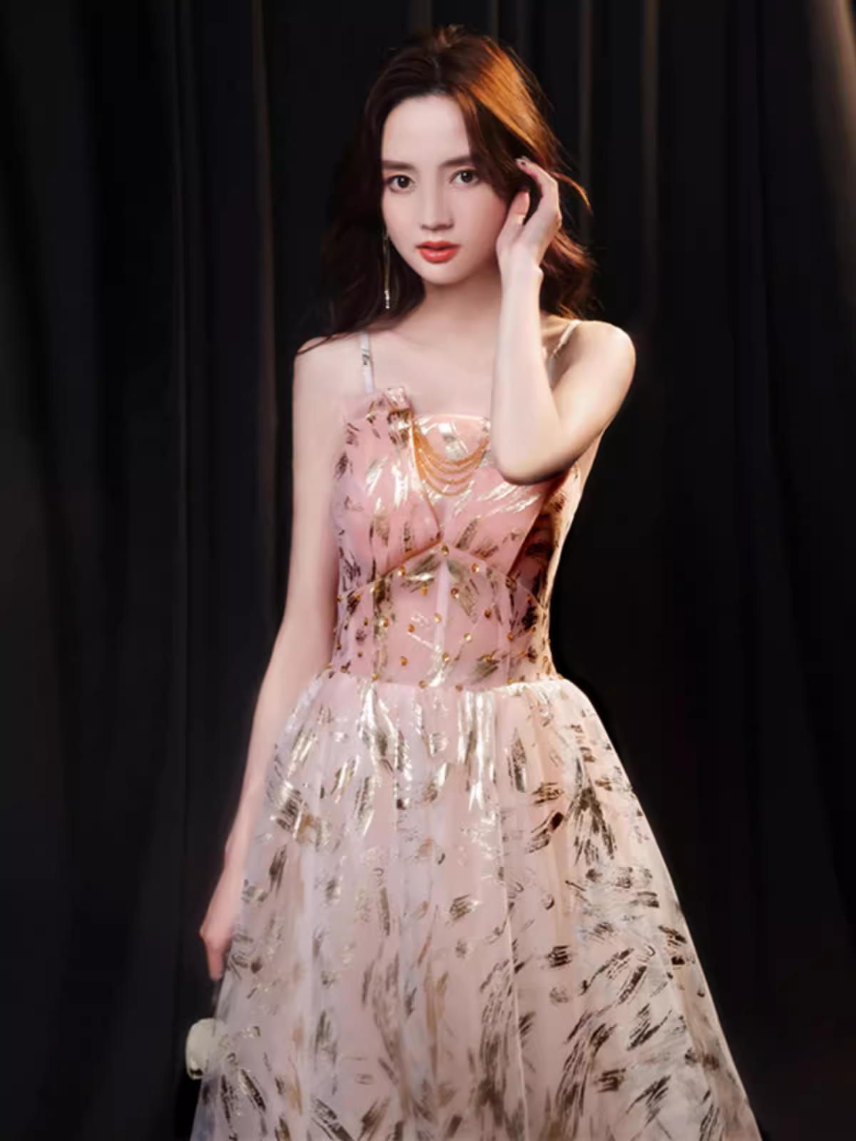 Simple A line Spaghetti Straps Sequin Pink Long Prom Dress