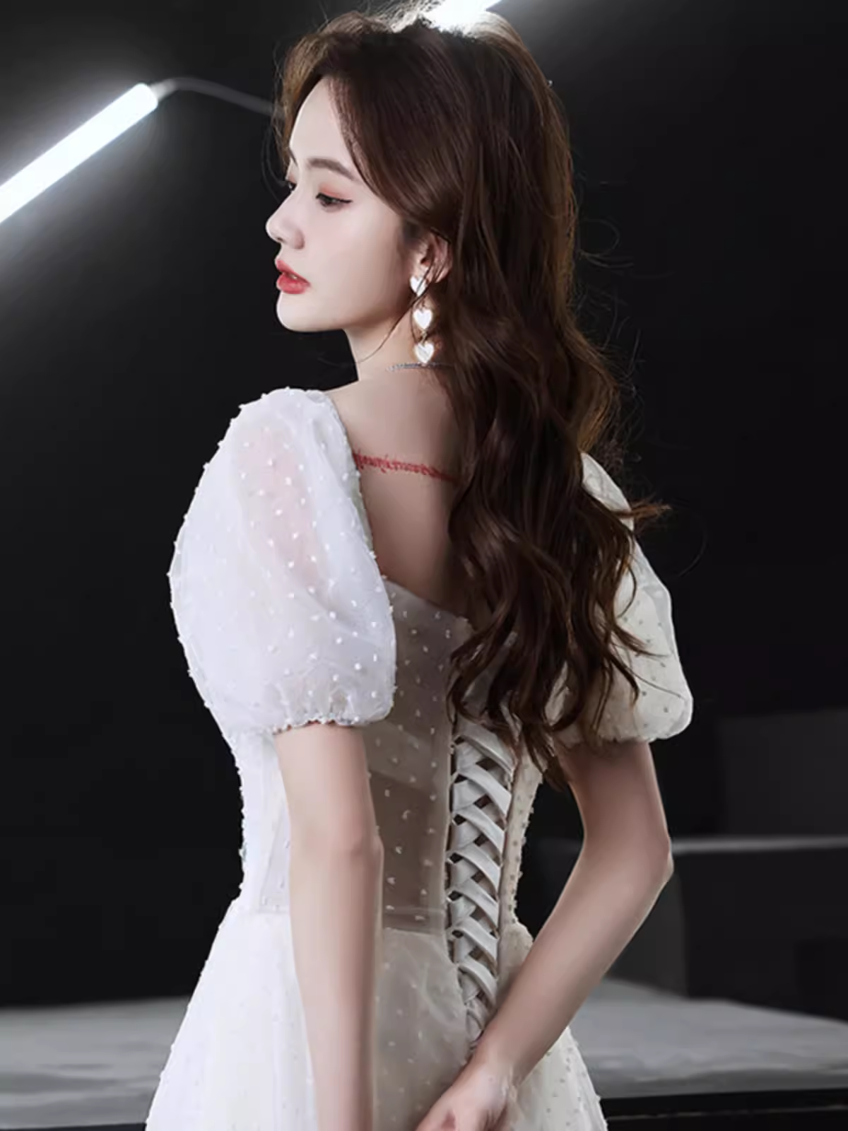 Cute A line Short Sleeves White Long Prom Dress