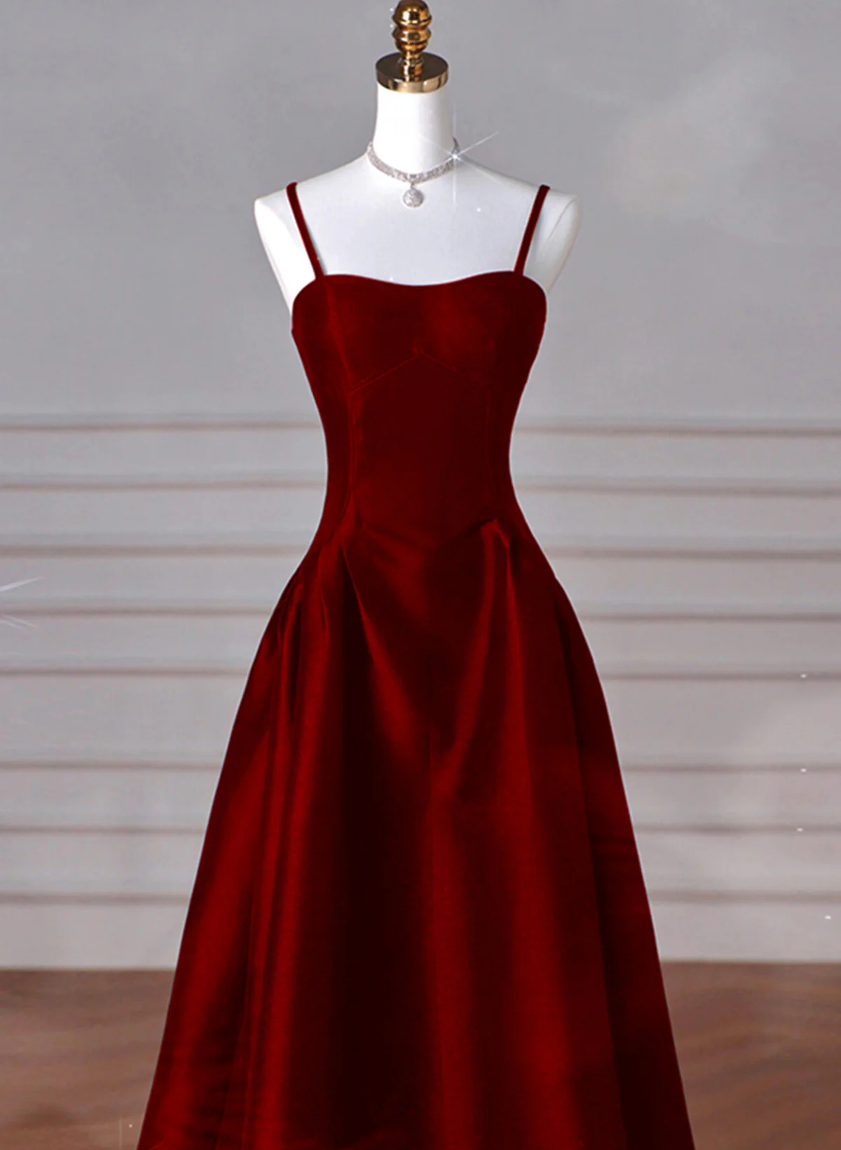 Sexy Wine Red A-Line Straps Satin Long Burgundy Prom Dresses