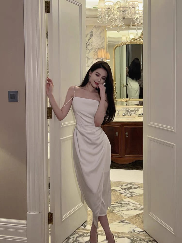 Simple Mermaid Sleeveless Straps White Long Prom Dress