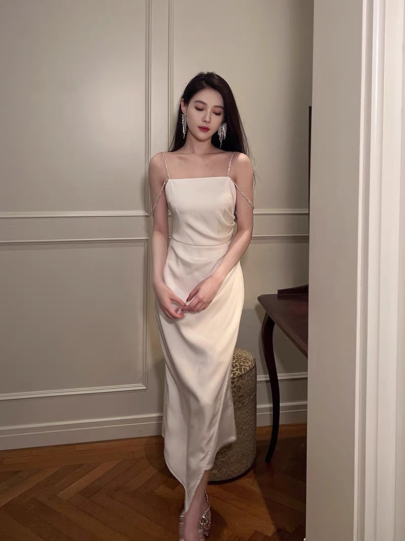 Simple Mermaid Sleeveless Straps White Long Prom Dress