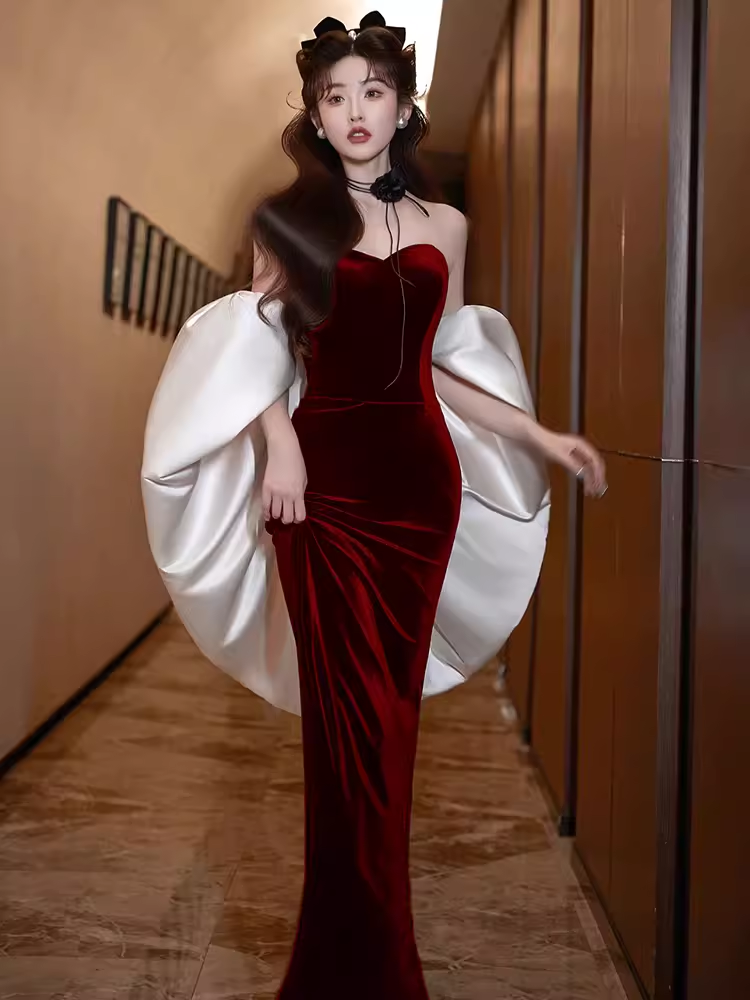 Modest Mermaid Strapless Burgundy Long Prom Dresses