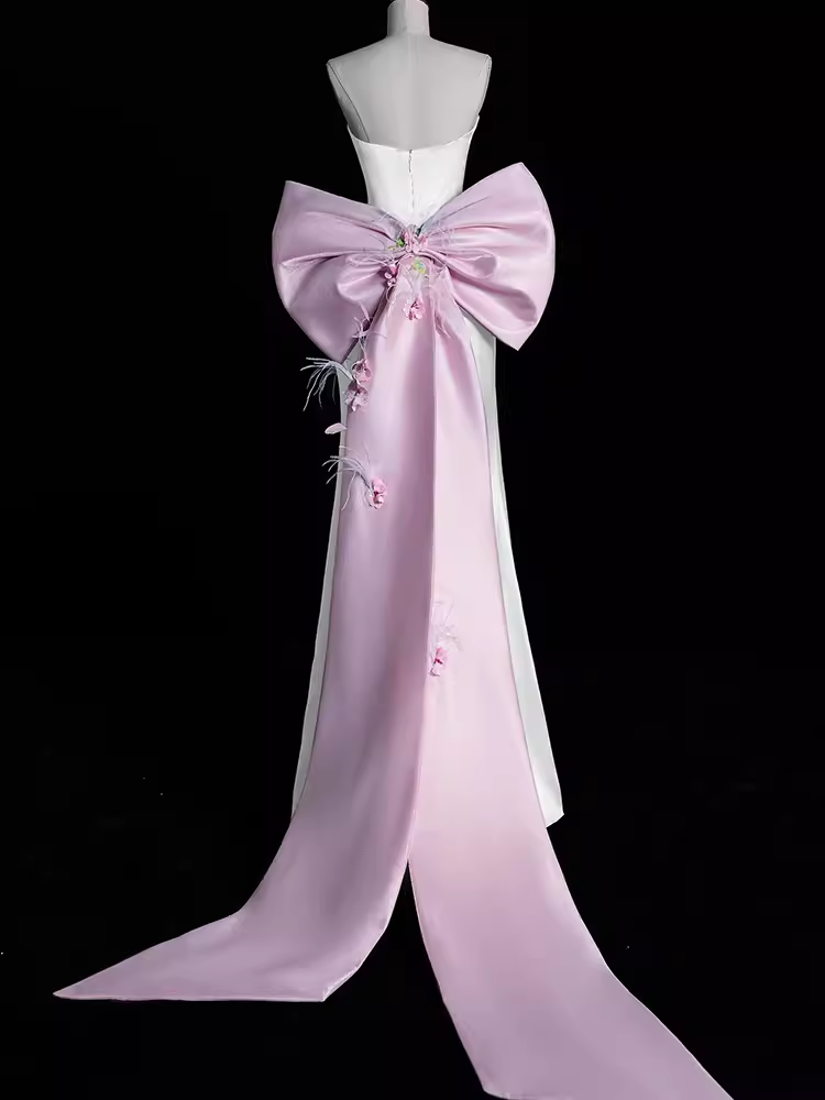 Sexy A Line Strapless Satin Long Prom Dresses