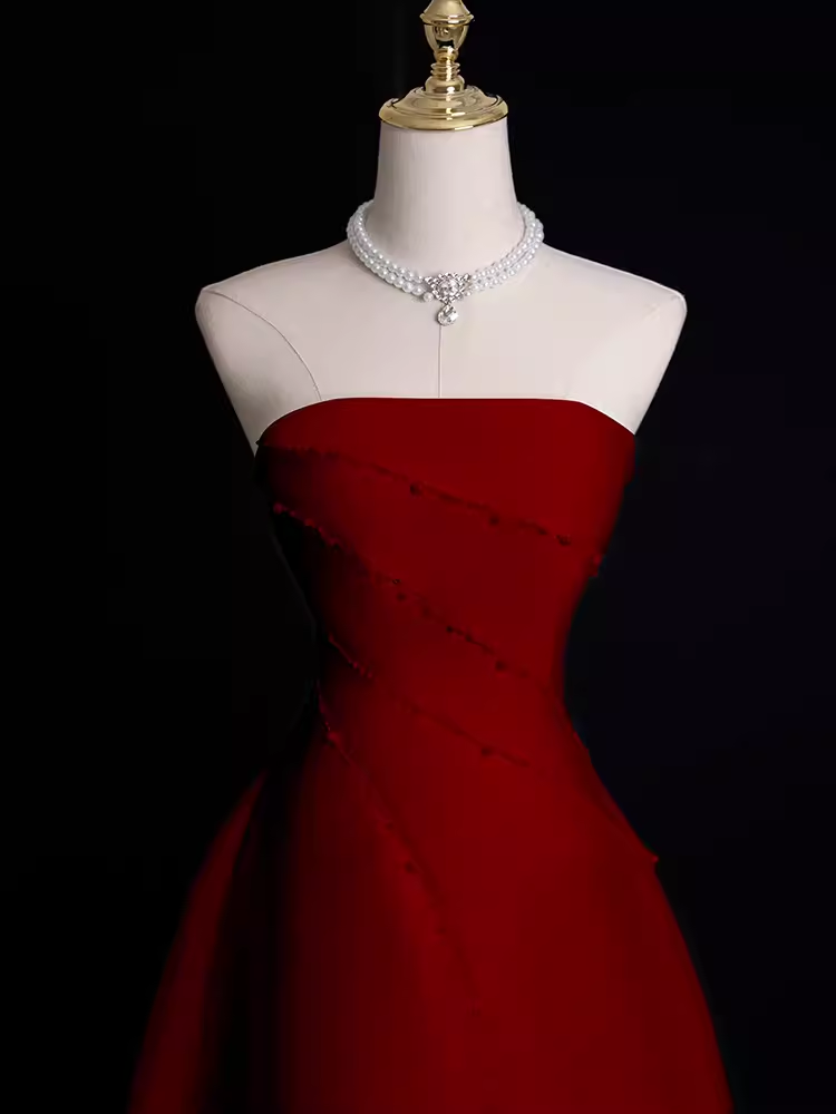Sexy A Line Strapless Sleeveless Burgundy Long Prom Dress