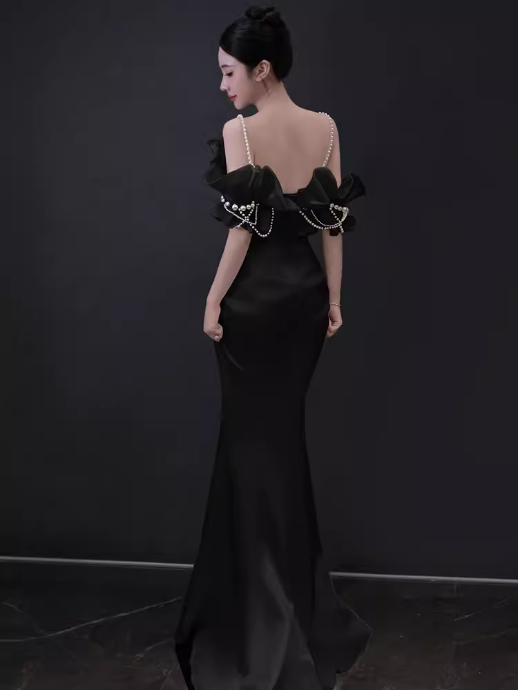 Simple Satin Long Mermaid Prom Dress Spaghetti Straps Party Dress
