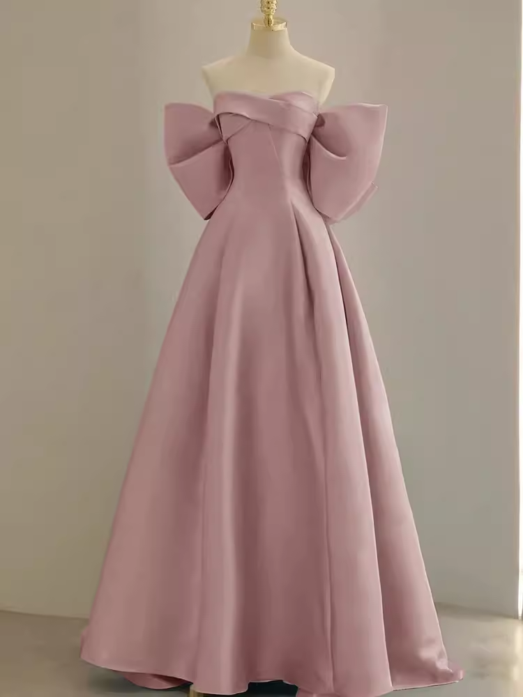 Long Prom Dresses Satin Pink Evening Dress