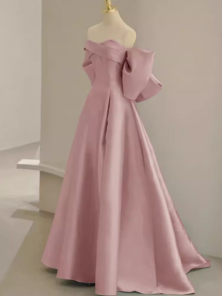 Long Prom Dresses Satin Pink Evening Dress