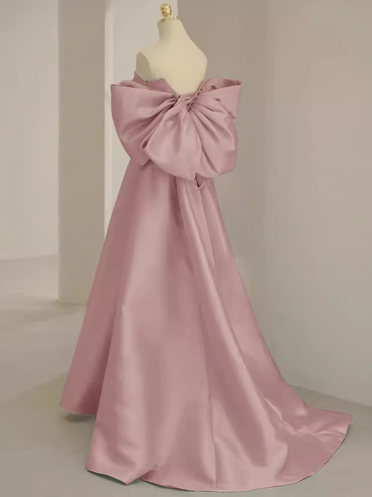 Long Prom Dresses Satin Pink Evening Dress