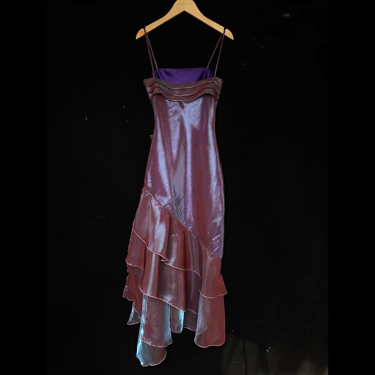 Vintage High Low Straps Grape Ruffles Prom Dresses