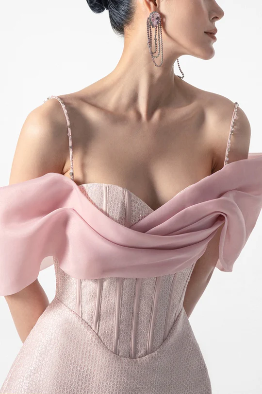 Off-Shoulder Beaded Ruched Satin A-Line Mini Homecoming Dress
