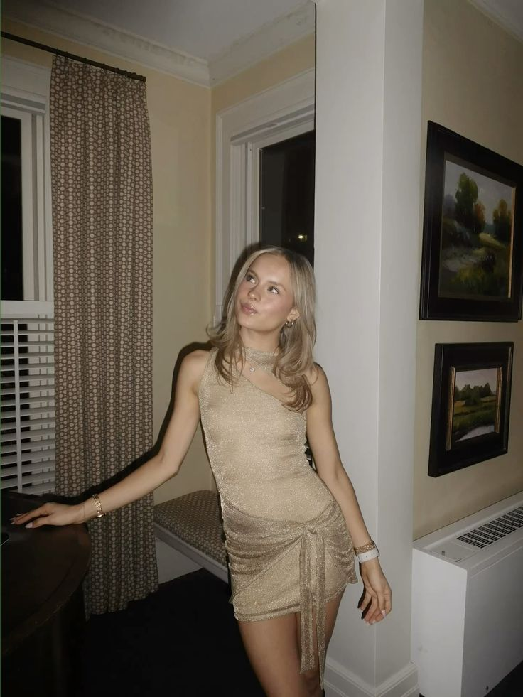 Sexy One Shoulder Sheath Champagne Short Cocktail Dress Birthday Outfits Graduation Homecoming Dress