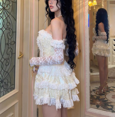 Classy Strapless Lace Layered A Line Short Birthday Outfits Yellow Formal 8th Grade Homecoming Dress