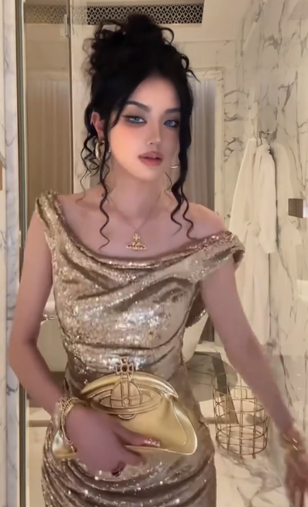 Elegant Champagne Gold Sequins Mermaid Prom Dress,Off Shoulder Slit Long Prom Dress Party Gown
