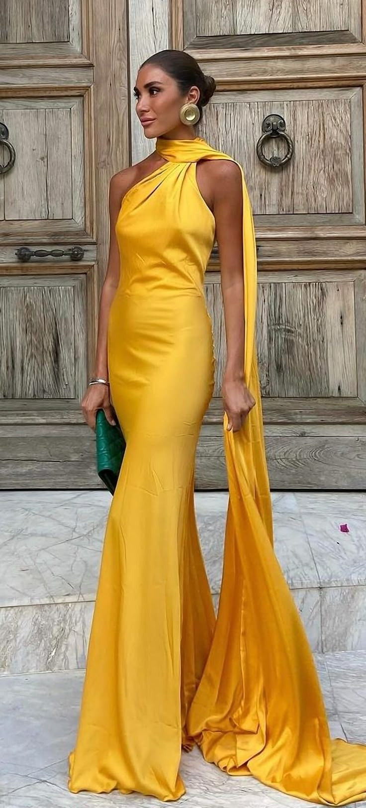 Sexy Halter Yellow Satin Backless Mermaid Evening Dress,Long Party Dress