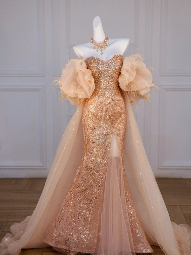 Luxurious Mermaid Sweetheart Sequin Long Slit Evening Dress Gold Prom Dress