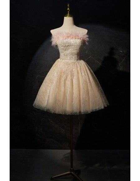 Pretty Champagne Sequin Tulle Short Birthday Outfits 6th Grade Homecoming Dress