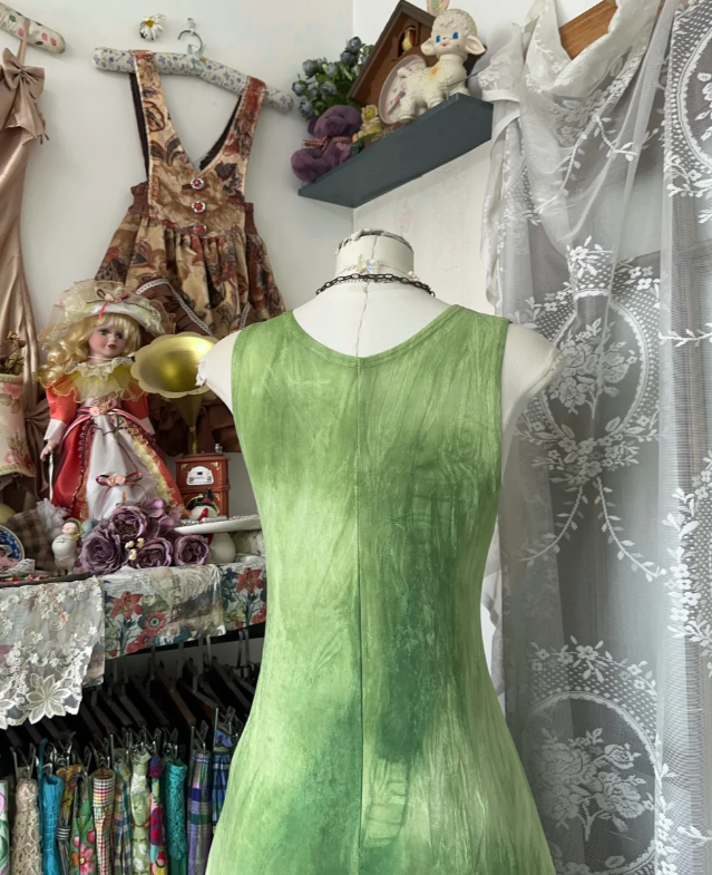 Retro Ombre Green Sleeveless Satin A Line Long Party Dress Prom Dress