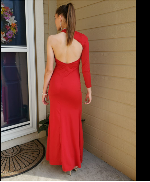 Red sexy elegant one-shoulder open back evening dress