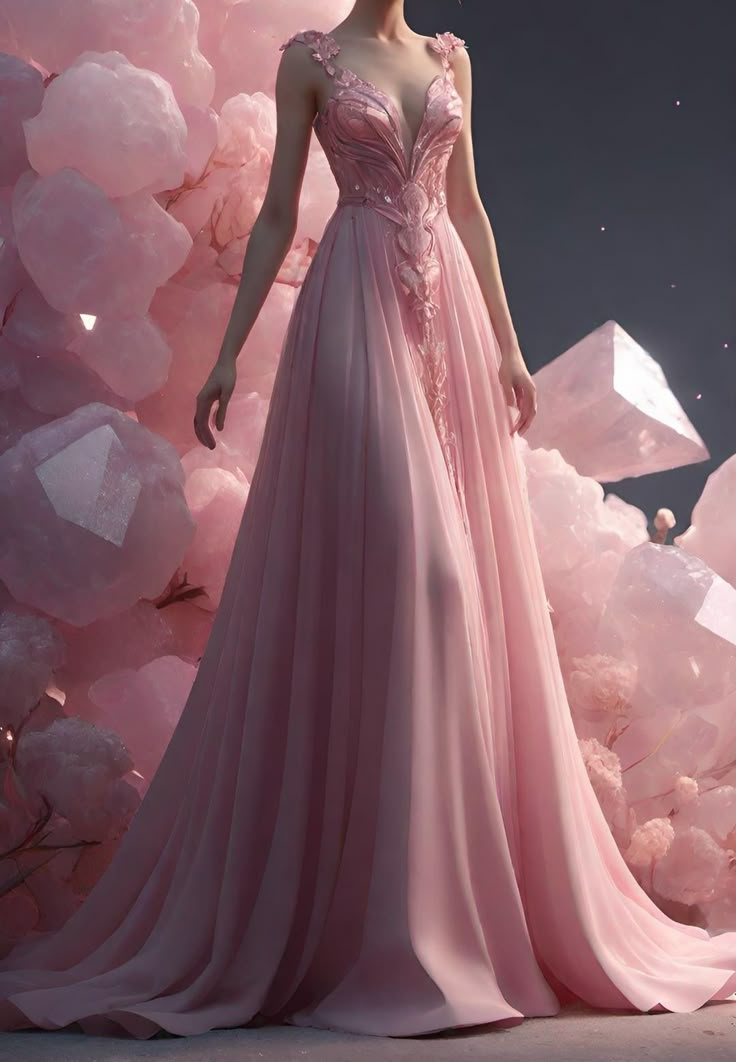 Pretty Pink Chiffon Appliques Prom Dress,Long A Line Prom Party Dress