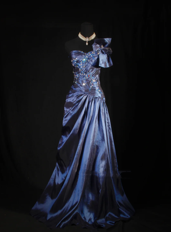 Elegant One Shoulder Satin Pleated Beaded Mermaid Evening Dress Navy Blue Long Party Dress
