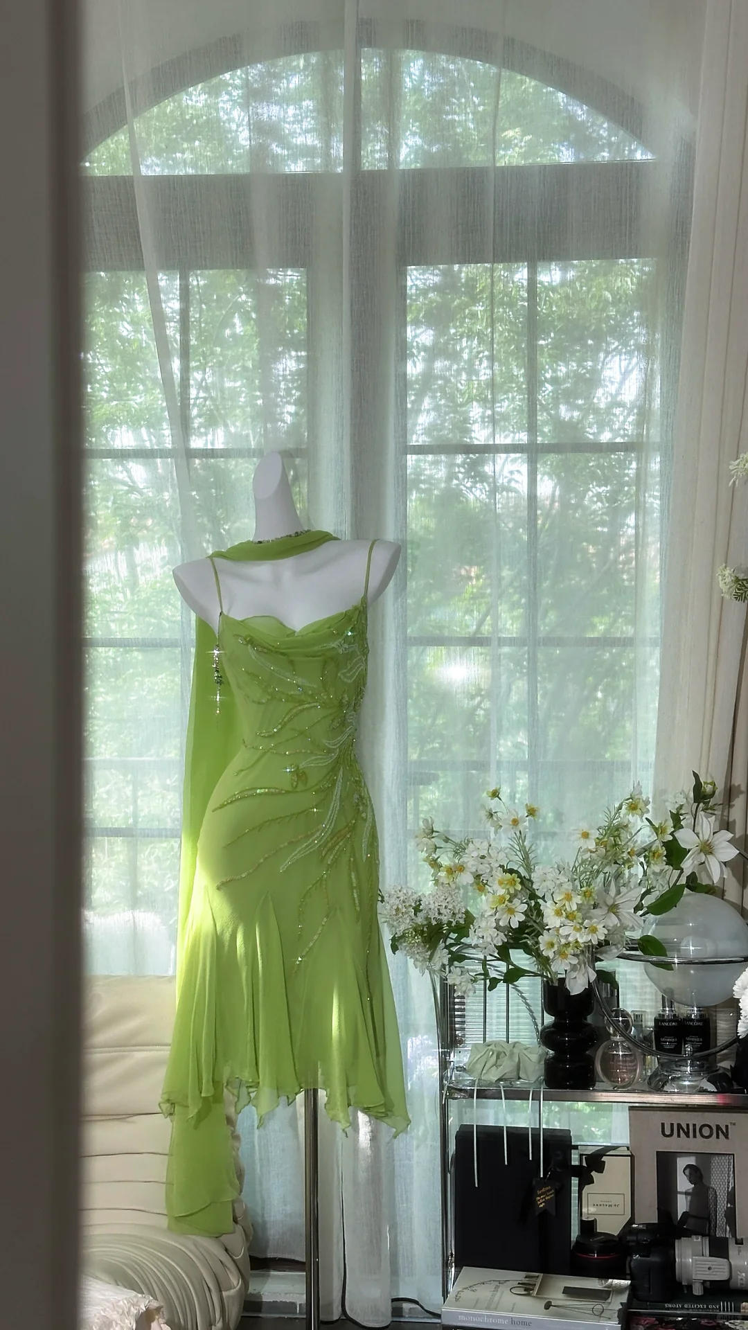 Classy Light Green Chiffon Beaded Mini Birthday Party Dress 6th Grade Homecoming Dress
