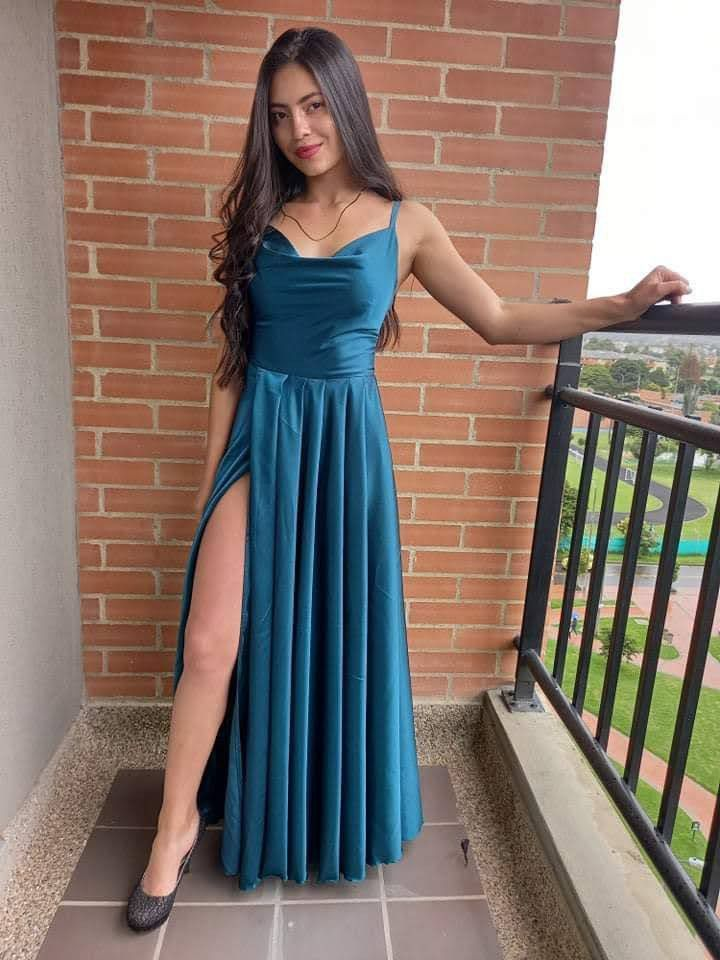 Spaghetti Straps Satin Prom Dress High Slit Backless Club Party Evening Dress