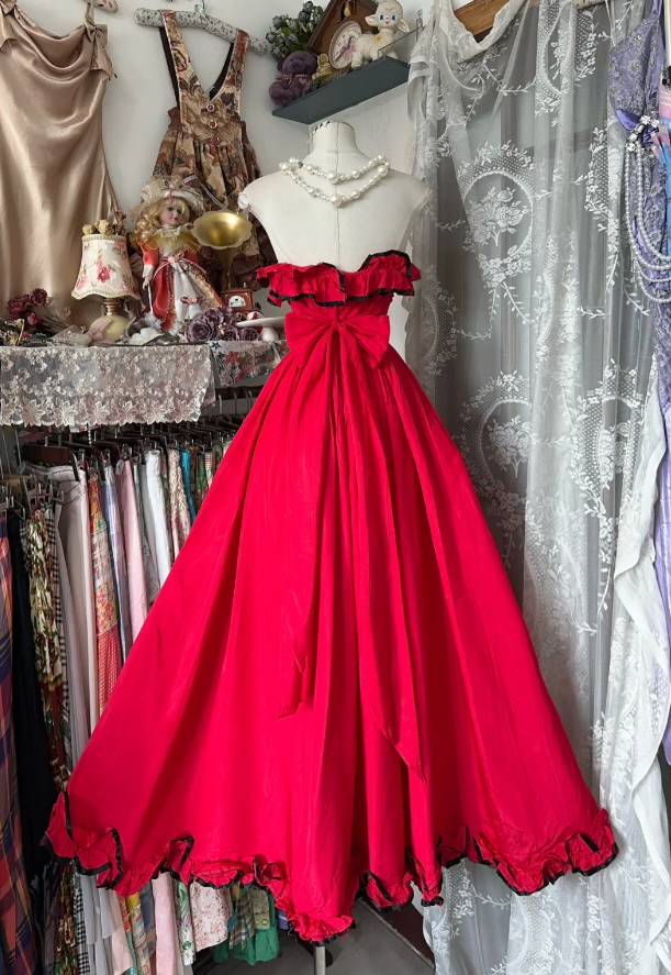 Pretty Sweetheart Neck Red Satin A Line Long Party Dress Wedding Guest Dress