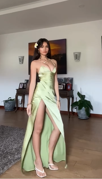 Simple Green Slit A Line Backless Party Dress Evening Dress