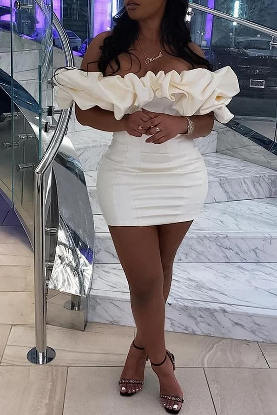 Elegant Birthday Dress White Off The Shoulder Homecoming Dress Graduation Dress