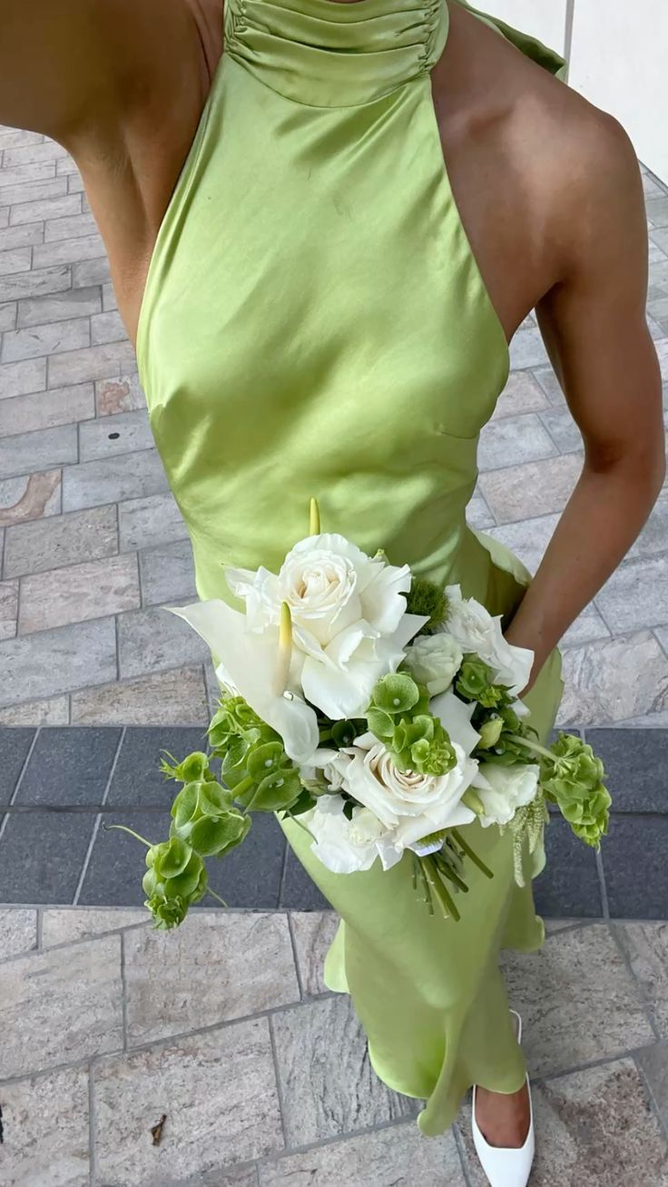 Fashion Lime Green Sleeveless Satin Long Wedding Guest Dress Bridesmaid Dress Formal Party Dress