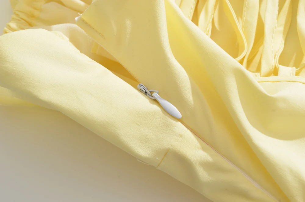 Yellow Ruched Bow Backless Sexy Midi Prom Dress