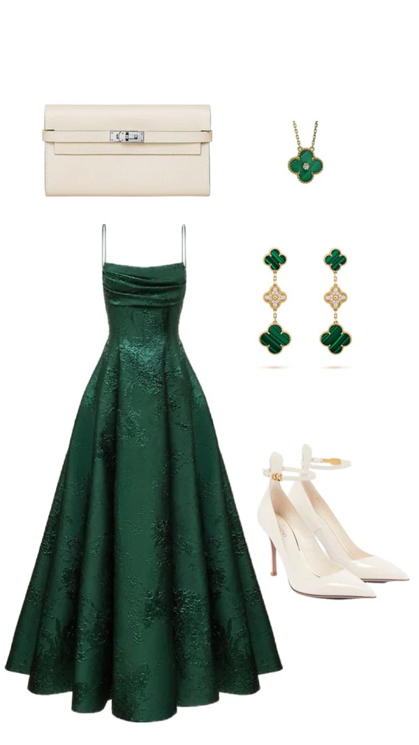 Emerald Green Spaghetti Straps Prom Dress A-line Evening Dress