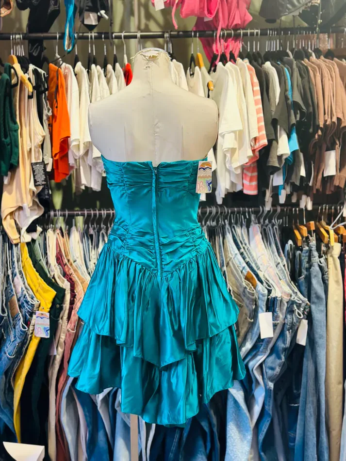 Vintage Sweetheart Neck Blue Satin Layered A Line Short Cocktail Dress Formal 8th Grade Homecoming Dress