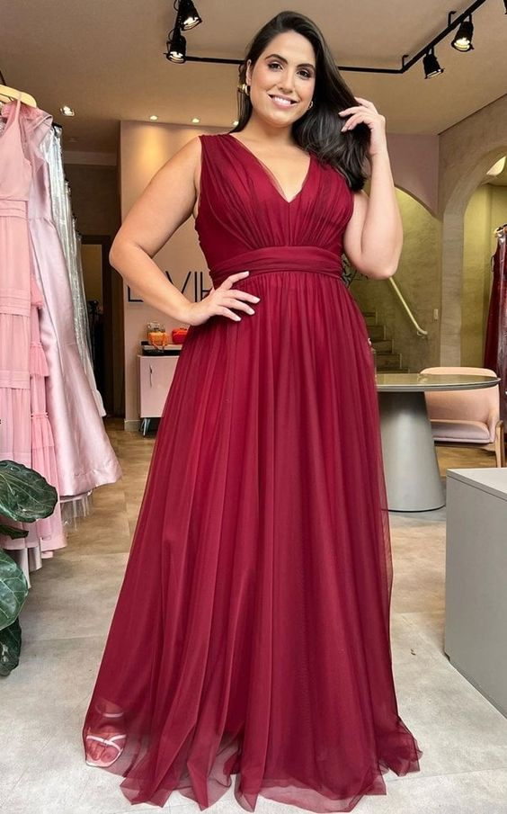 A-line V Neck Tulle Bridesmaid Dresses,Simple Prom Dress
