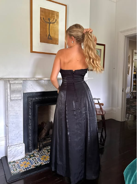 Unique Black Strapless A Line Prom Dress Formal Evening Dress