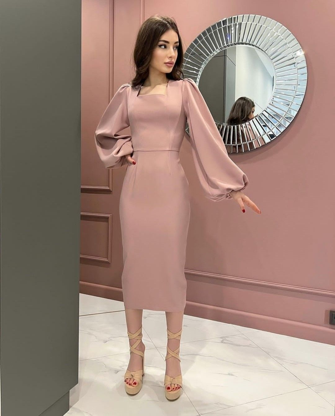 Saudi Arabia Women's Prom Dresses Square Neck Tea Length Formal Dress Temperament Evening Dress