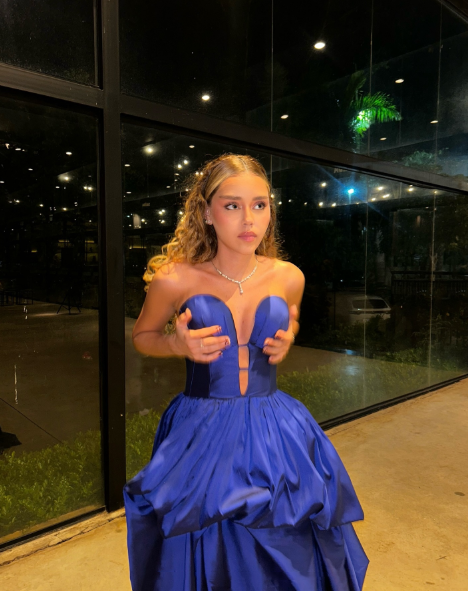 Stylish Royal Blue Strapless Satin Pleated Long Wedding Guest Dress Evening Dress