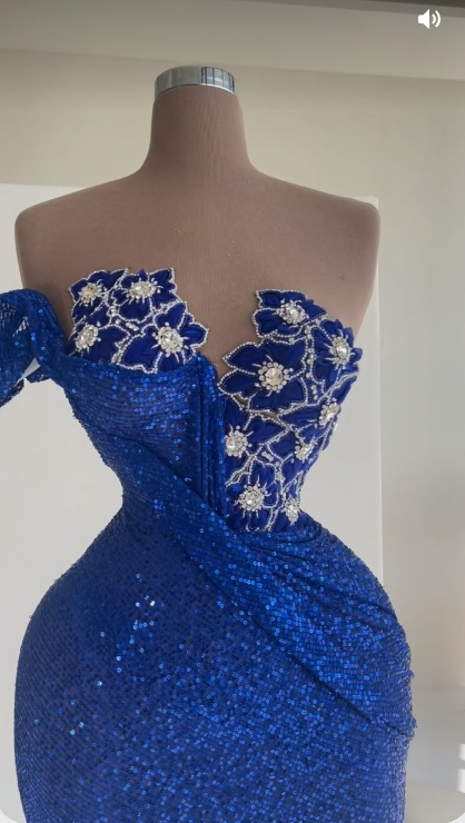 New Arrival Royal Blue Sequins Homecoming Dress Flowers floral pattern