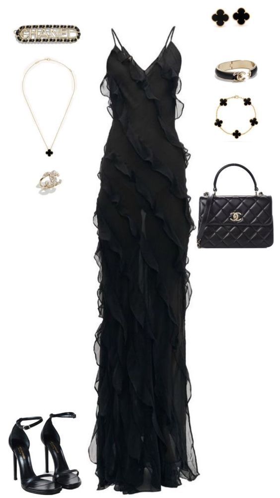 Black Sexy Mermaid Ruffles Evening Dress Spaghetti Straps Prom Dress Party Dress
