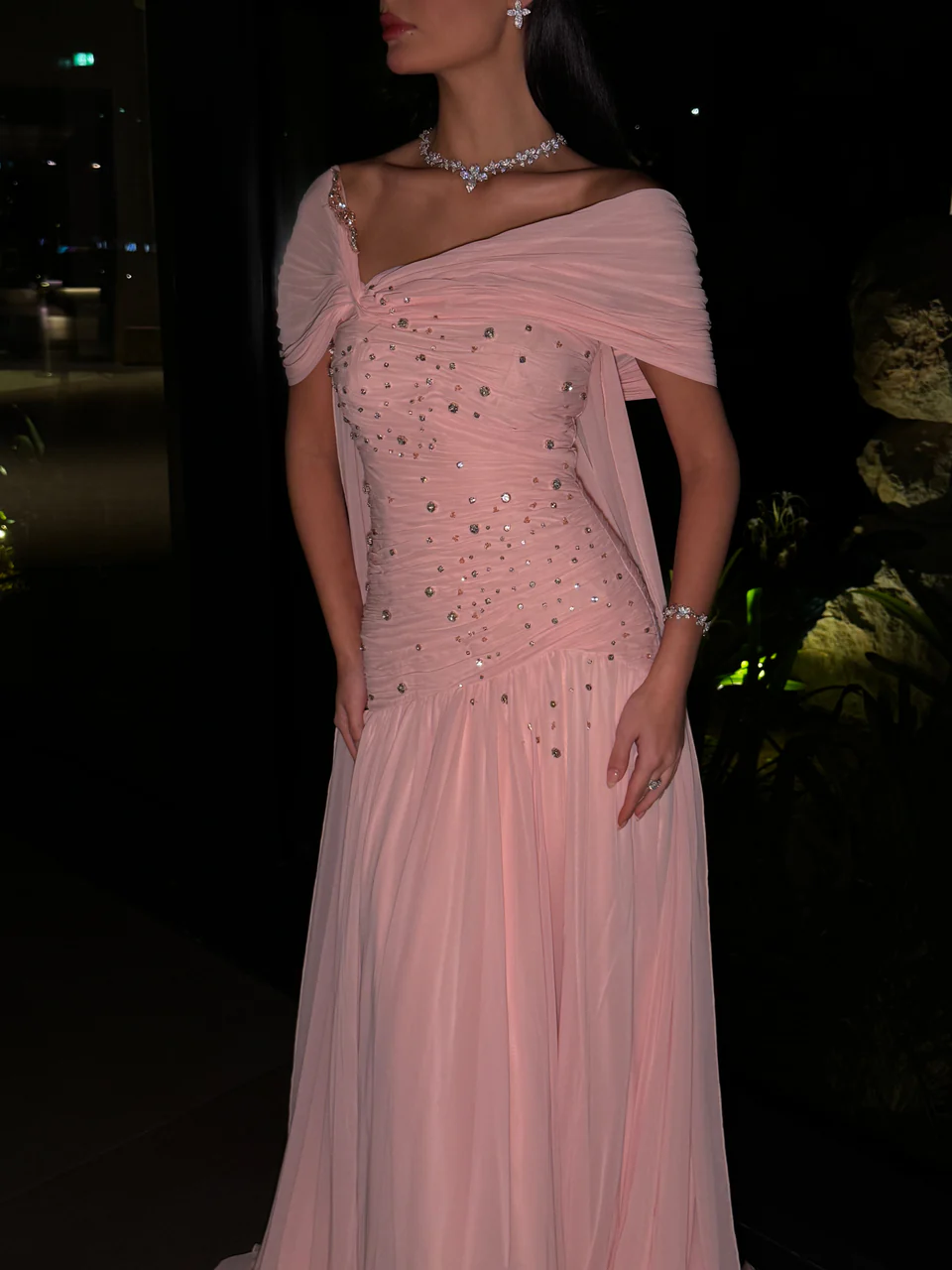 Charming Pink Chiffon Beaded Mermaid Long Party Dress Formal Evening Dress