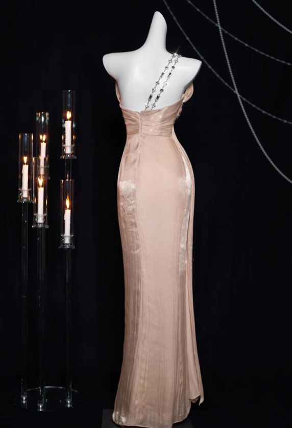 Sweet One-shoulder Satin Long Prom Dress,Formal Evening Dress