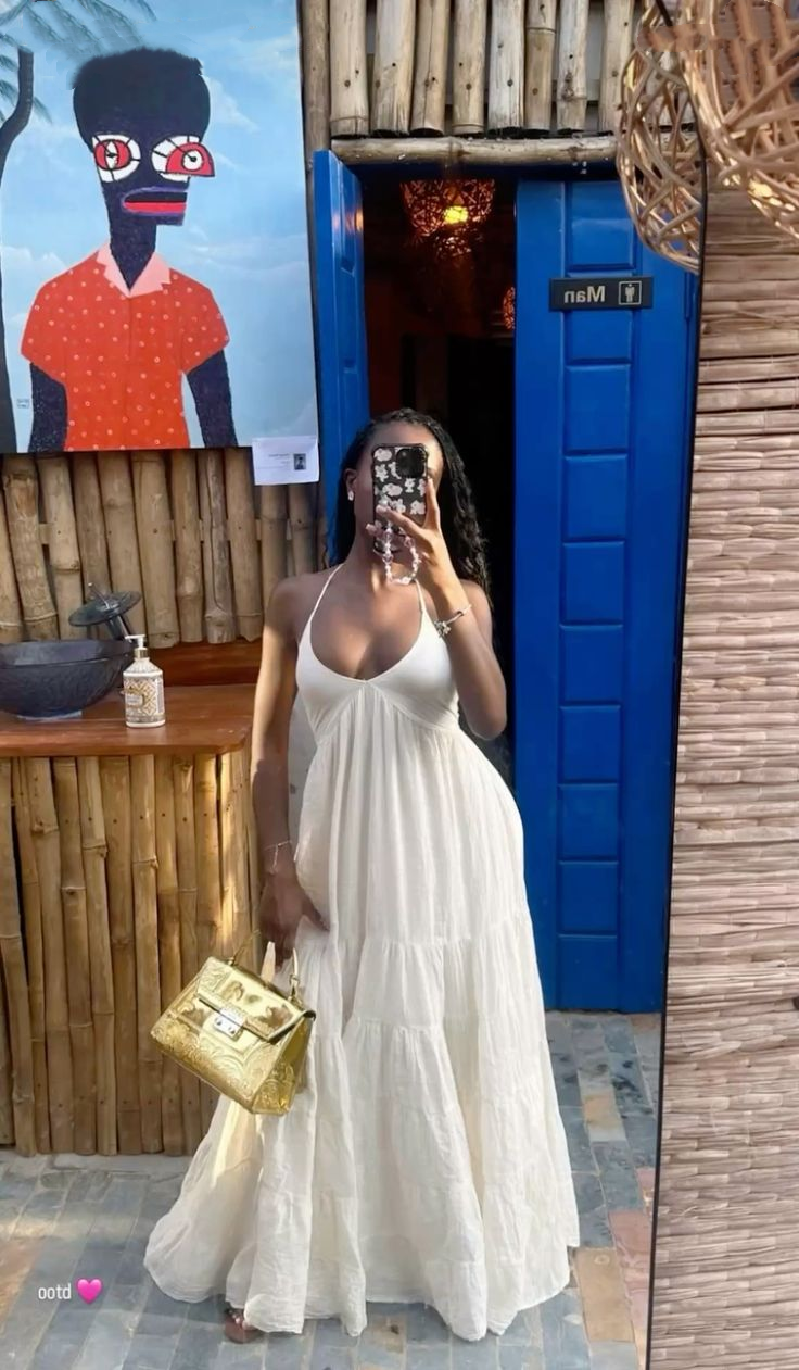 Classy Halter White Satin A Line Long Wedding Guest Dress Evening Dress