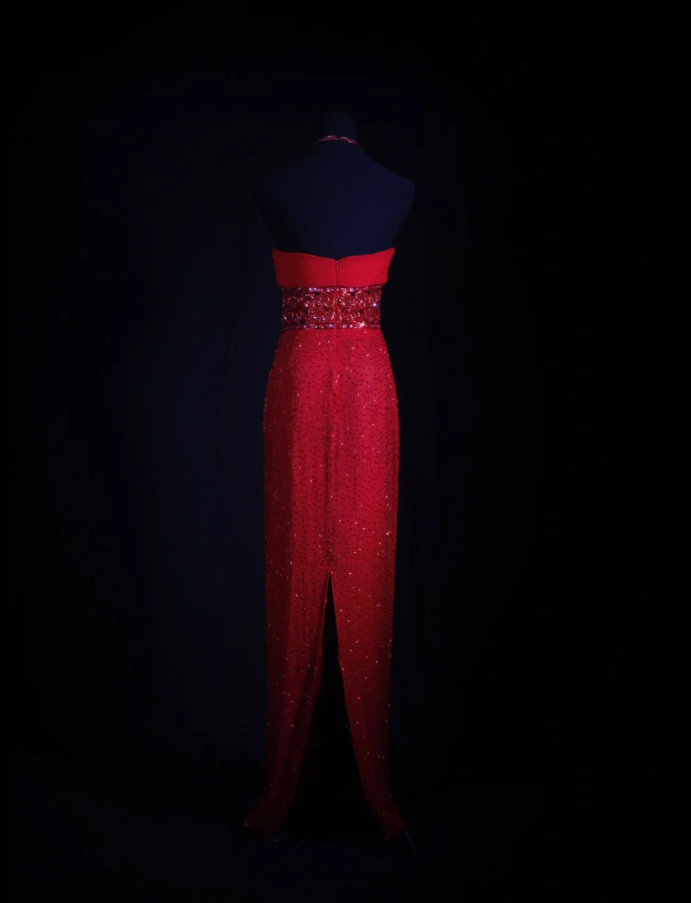 Pretty Red Halter Chiffon Beaded Sheath Long Prom Dress Birthday Evening Dress