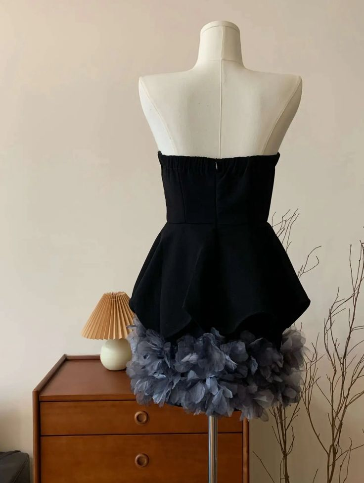 Sexy Strapless Black Satin Tulle Homecoming Dress,Cocktail Dress
