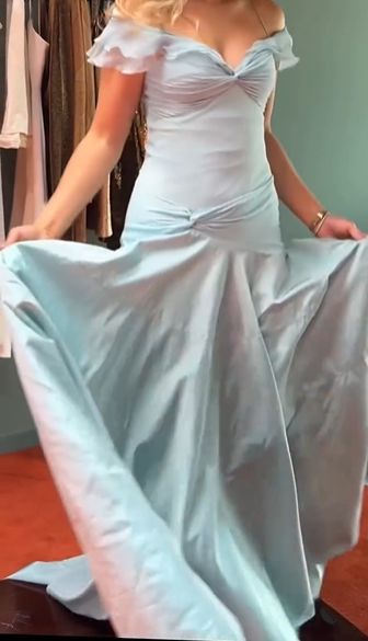 Elegant Light Blue Off The Shoulder A Line Prom Evening Dress