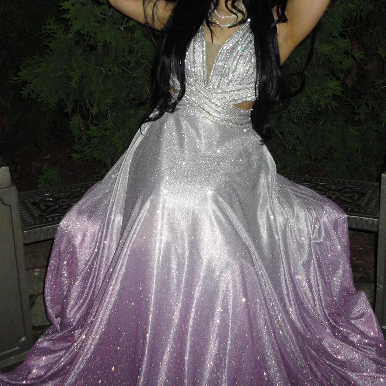 Shiny Ombre Purple Satin Beaded Sequin Long Party Dress Formal Wedding Guest Dress Birthday Outfits
