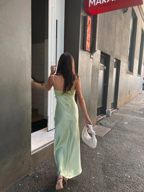 Chic Sage Green Straps Party Dress Slit Prom Evening Dress