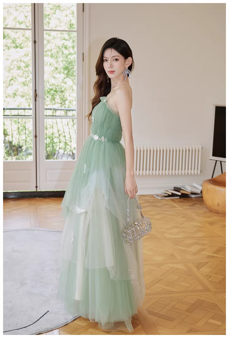 Fairy Green Tulle Sequin Butterfly Applique A Line Birthday Party Dress Evening Dress