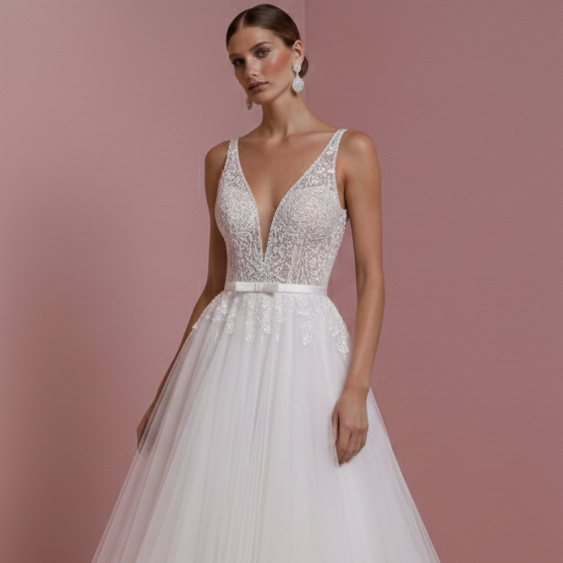 Retro Wedding Dress 1950s Style Lace Long Illusion Neckline