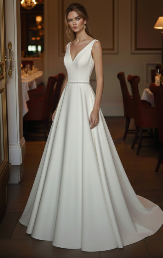Ribbon Tie Wedding Dress Simple Long Silk Minimalist Wear